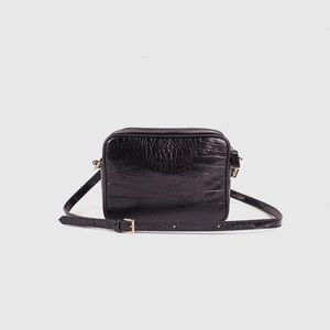 Quince Italian Leather Crossbody Bag - Black Croco